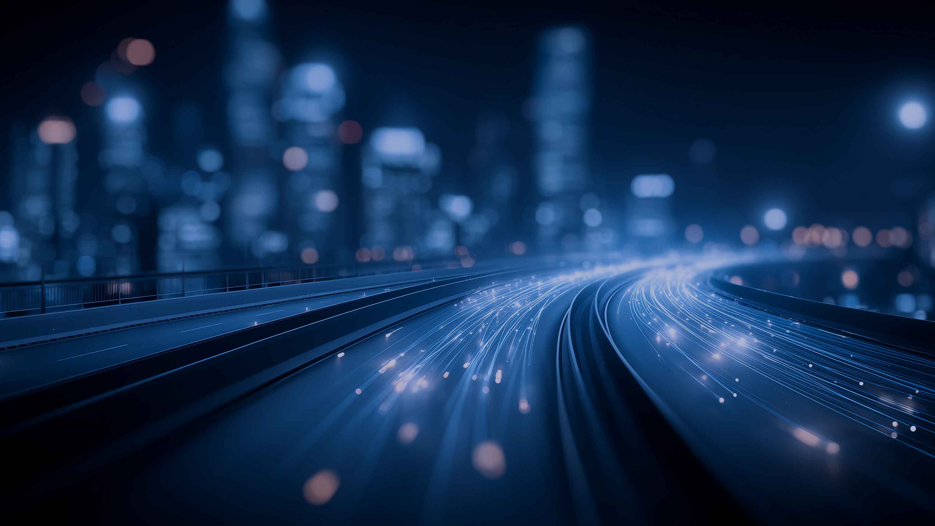 Traffic streaks through city