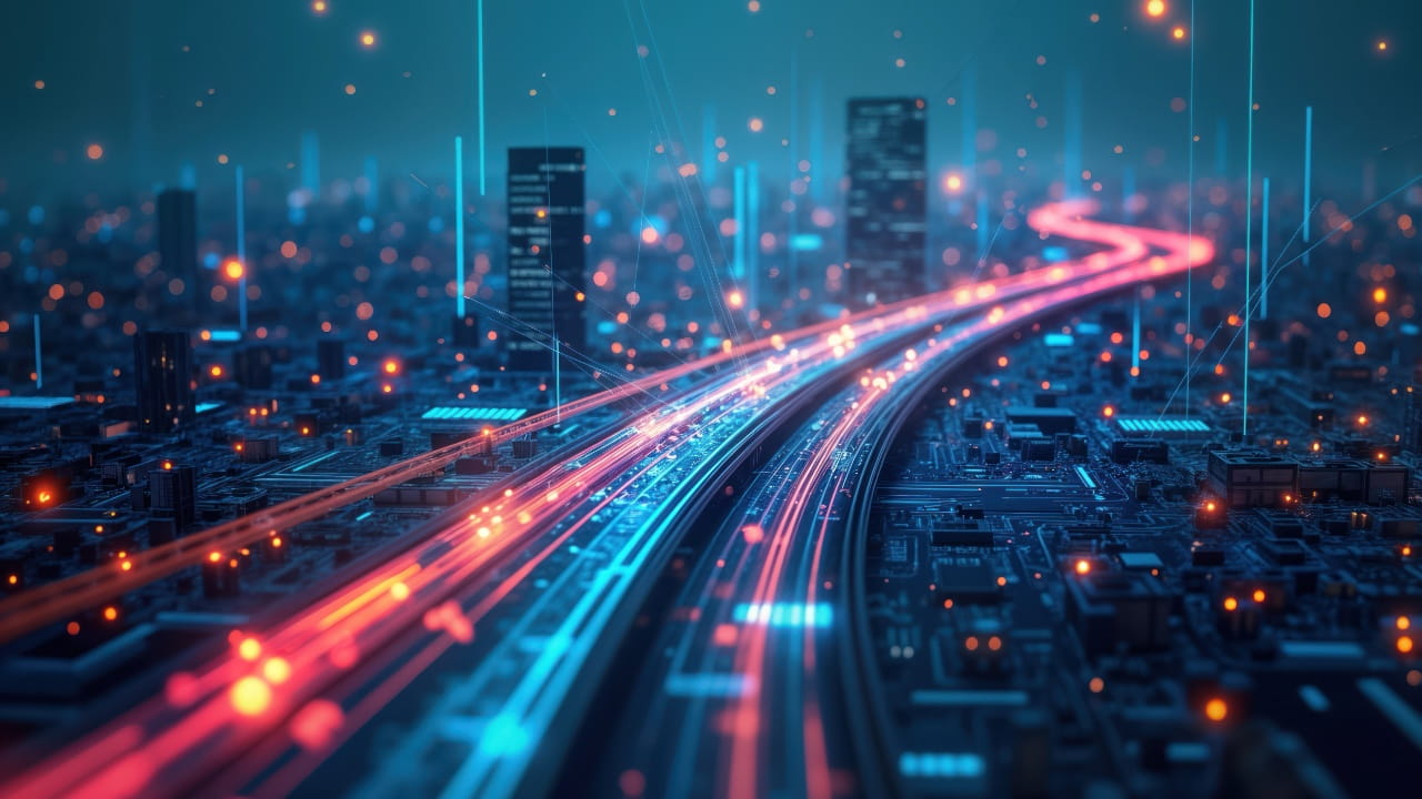 Light streaks through city